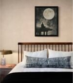Zen Monk Meditating Under the Moonlight – Minimalist Japanese Art for Serenity & Mindfulness