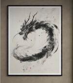 Japanese Dragon in Flowing Ink – Minimalist Sumi-e Art