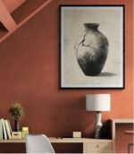 Cracked Clay Vase with Sumi-e Ink Brushstrokes - Wabi-Sabi Minimalist Art