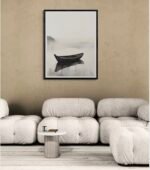 A Lonely Boat Floating in a Misty Lake – Tranquil Japanese Minimalist Art
