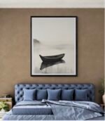 A Lonely Boat Floating in a Misty Lake – Tranquil Japanese Minimalist Art