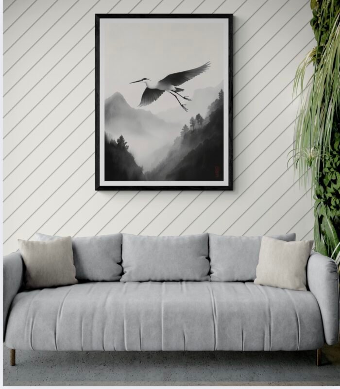 Wabi-Sabi Sumi-e Heron Painting – Zen Minimalism & the Beauty of Mu