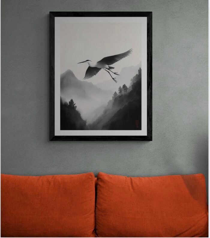 Wabi-Sabi Sumi-e Heron Painting – Zen Minimalism & the Beauty of Mu