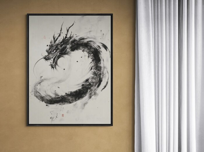 Japanese Dragon in Flowing Ink – Minimalist Sumi-e Art